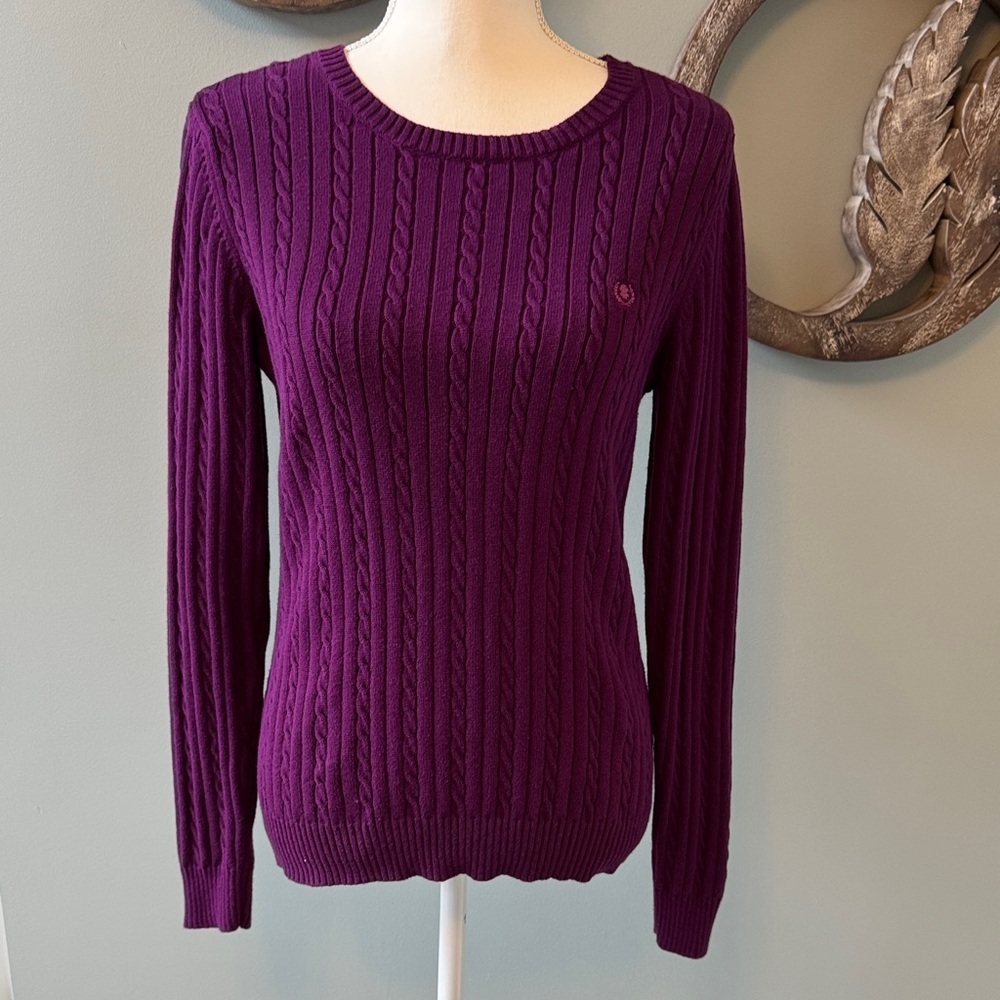 Izod Women's Deep Purple Cable Knit Crewneck Sweater size M